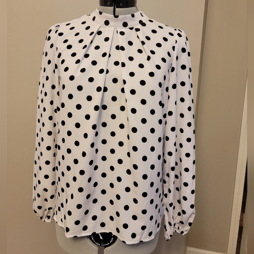White Blouse with Black Polka Dots